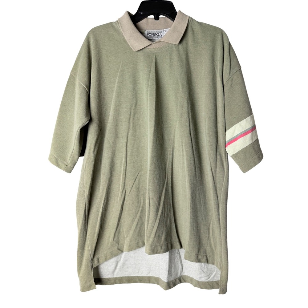 Forenza Sportswear‎ Men Olive Green Polo Shirt Striped Sleeve Size Medium